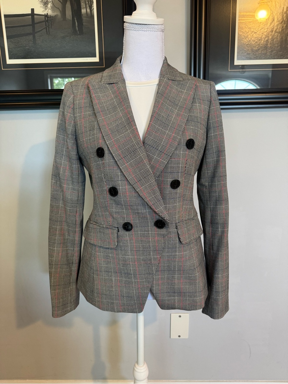 Banana Republic Gray Plaid Blazer with Pink Windowpane